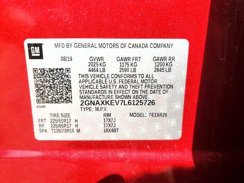 Продаж на аукціоні авто 2020 Chevrolet Equinox, vin: 2GNAXKEV7L6125726, номер лоту: 58303386