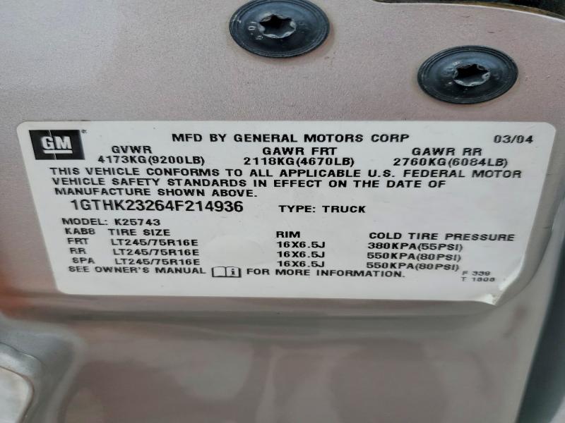 Продаж на аукціоні авто 2004 Gmc Sierra, vin: 1GTHK23264F214936, номер лоту: 58826406