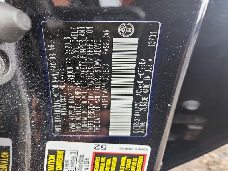Продажа на аукционе авто 2022 Toyota Camry, vin: 4T1F11AK7NU051973, номер лота: 57060486