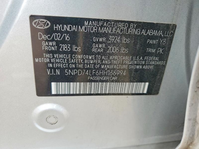 Продажа на аукционе авто 2017 Hyundai Elantra, vin: 5NPD74LF6HH166994, номер лота: 58053056