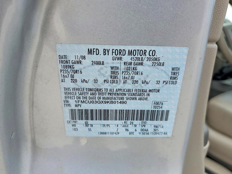 Продаж на аукціоні авто 2009 Ford Escape, vin: 1FMCU03GX9KB01490, номер лоту: 59167166