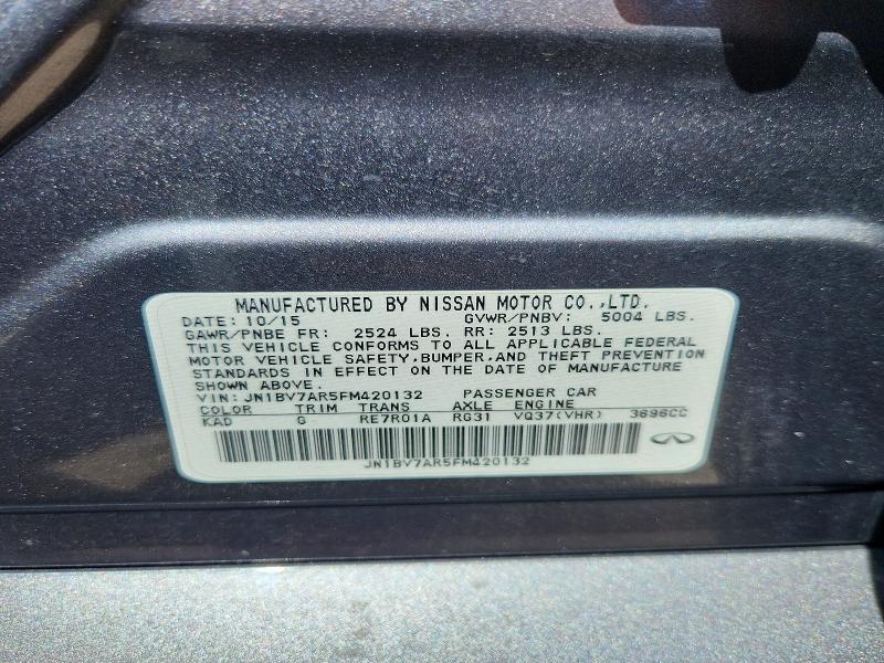 Продаж на аукціоні авто 2015 Infiniti Q50, vin: JN1BV7AR5FM420132, номер лоту: 58806836