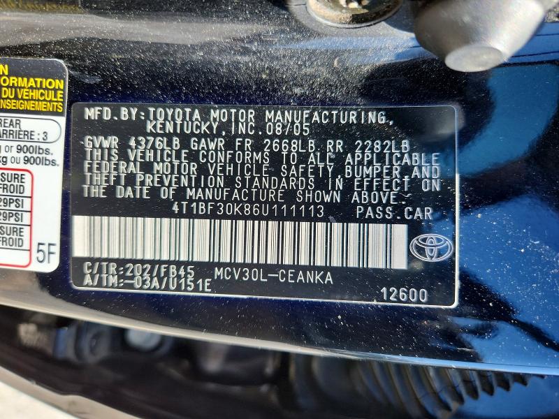 Продаж на аукціоні авто 2006 Toyota Camry, vin: 4T1BF30K86U111113, номер лоту: 57712946