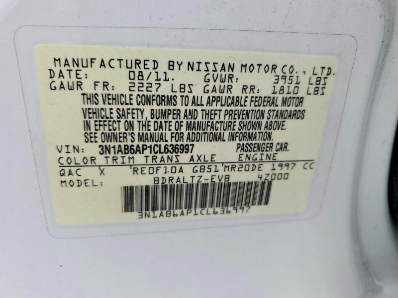 Aukcja sprzedaży 2012 Nissan Sentra, vin: 3N1AB6AP1CL636997, numer aukcji: 58738266