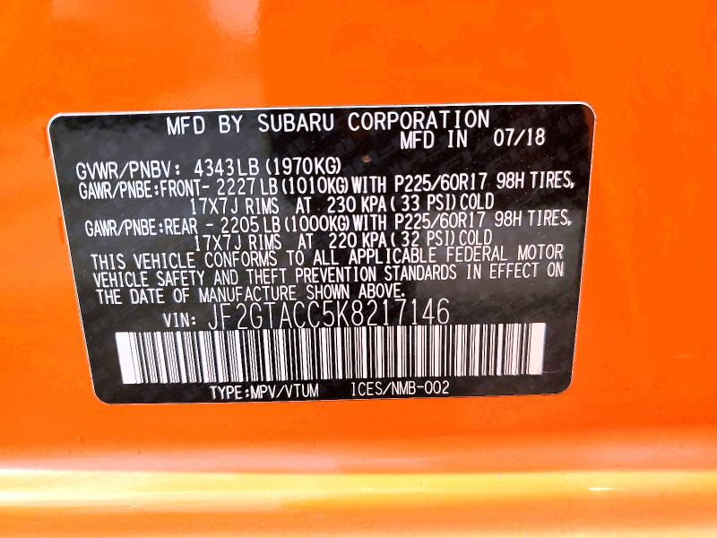 Продажа на аукционе авто 2019 Subaru Crosstrek, vin: JF2GTACC5K8217146, номер лота: 56585856