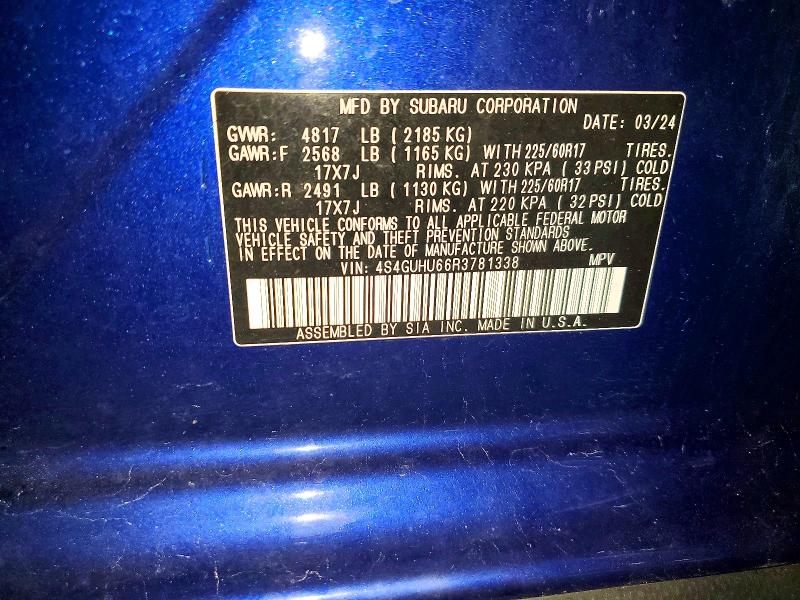 Aukcja sprzedaży 2024 Subaru Crosstrek, vin: 4S4GUHU66R3781338, numer aukcji: 58552656