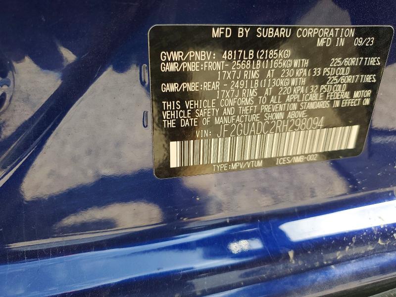 Продажа на аукционе авто 2024 Subaru Crosstrek, vin: JF2GUADC2RH298094, номер лота: 85968735