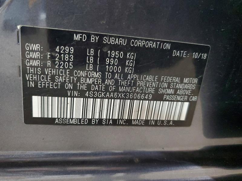 Aukcja sprzedaży 2019 Subaru Impreza, vin: 4S3GKAA6XK3606649, numer aukcji: 55530946