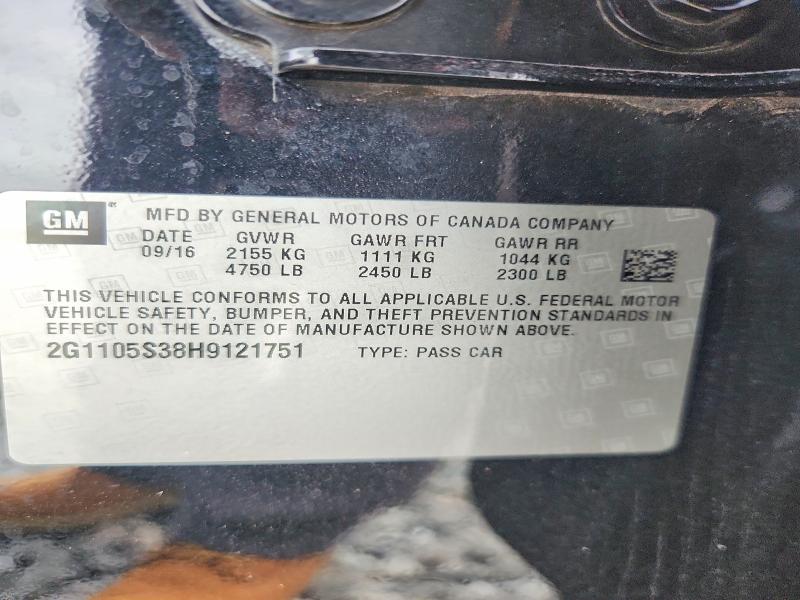 2017 Chevrolet Impala მანქანა იყიდება აუქციონზე, vin: 2G1105S38H9121751, აუქციონის ნომერი: 56736556