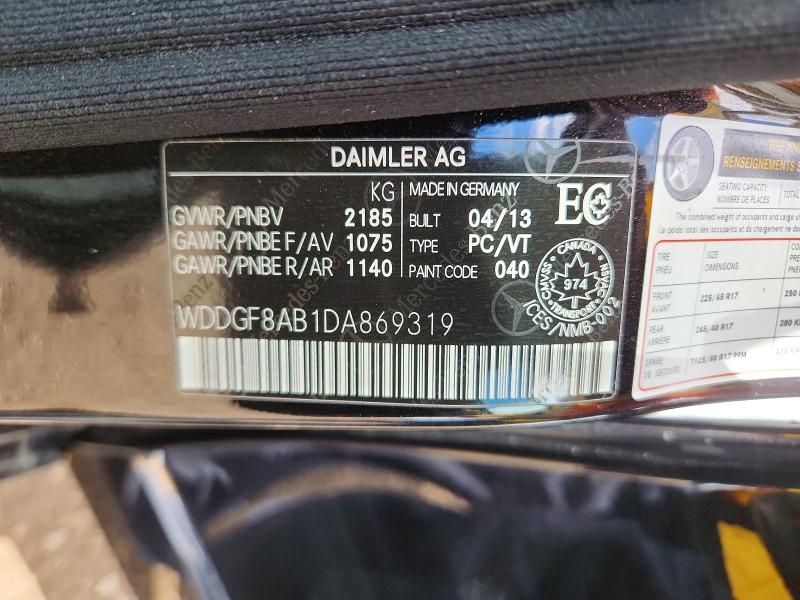 57900126 :رقم المزاد ، WDDGF8AB1DA869319 vin ، 2013 Mercedes-benz C مزاد بيع