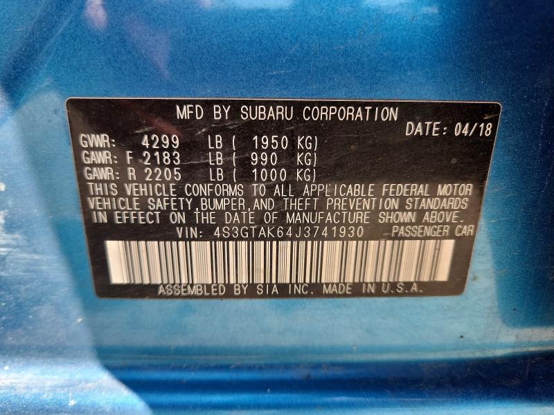 Aukcja sprzedaży 2018 Subaru Impreza, vin: 4S3GTAK64J3741930, numer aukcji: 58901186