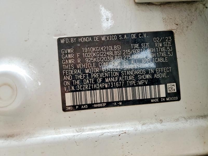 2023 Honda Hr-v მანქანა იყიდება აუქციონზე, vin: 3CZRZ1H34PM731677, აუქციონის ნომერი: 56549256