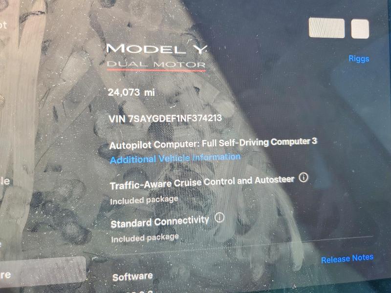 56234286 :رقم المزاد ، 7SAYGDEF1NF374213 vin ، 2022 Tesla Model Y مزاد بيع