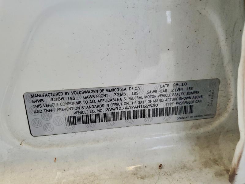 Продаж на аукціоні авто 2010 Volkswagen Jetta, vin: 3VWRZ7AJ7AM152530, номер лоту: 58133316