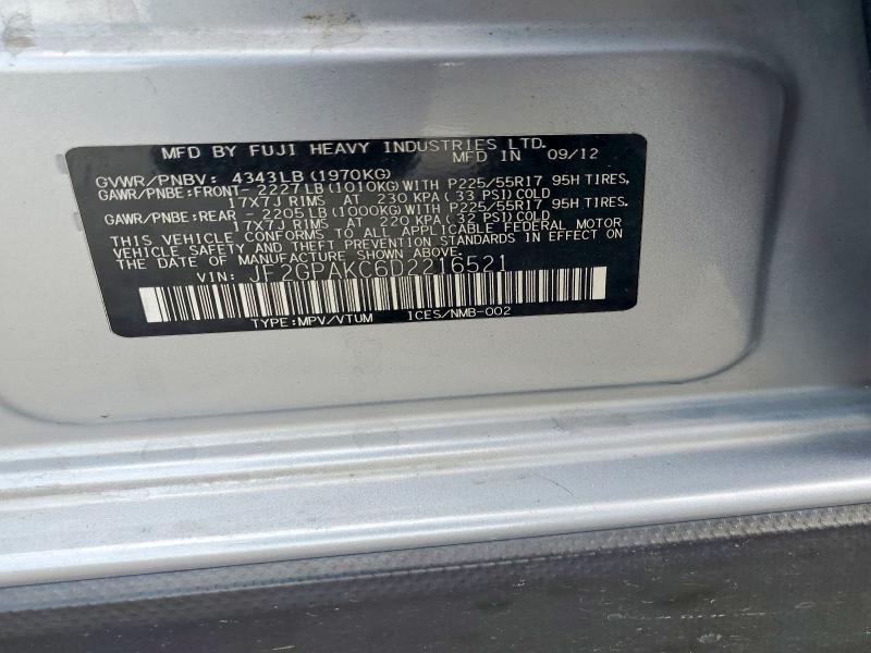Aukcja sprzedaży 2013 Subaru Xv Crosstrek, vin: JF2GPAKC6D2216521, numer aukcji: 56149216