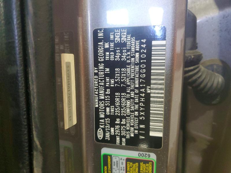 57886566 :رقم المزاد ، 5XYPH4A17GG010244 vin ، 2016 Kia Sorento مزاد بيع