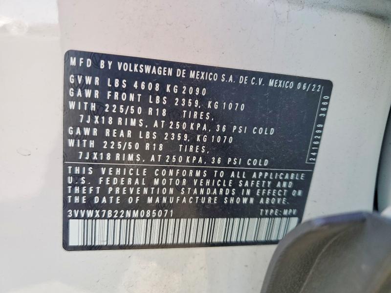 Продаж на аукціоні авто 2022 Volkswagen Taos, vin: 3VVWX7B22NM085071, номер лоту: 57010076
