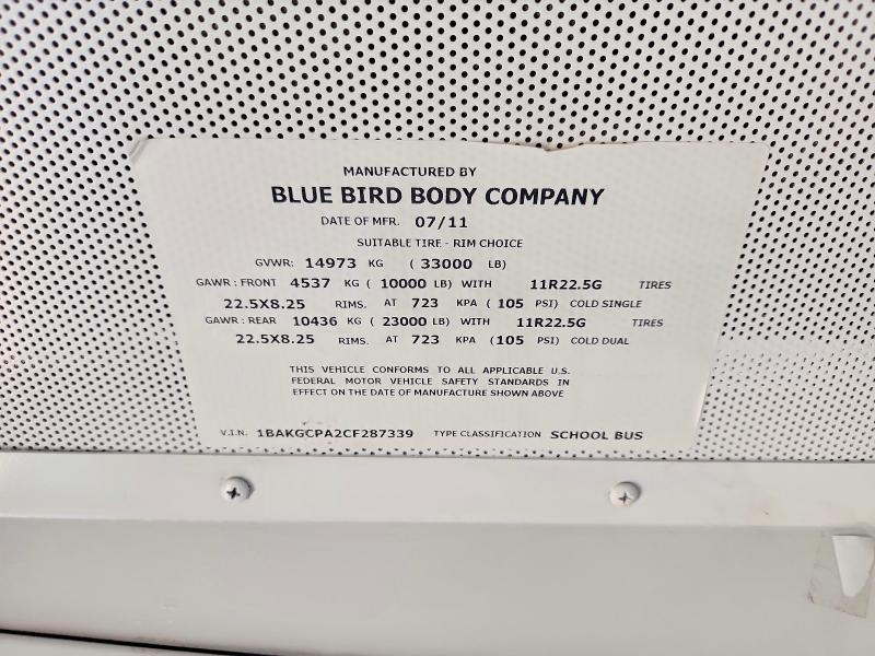 2012 Bluebird Vision მანქანა იყიდება აუქციონზე, vin: 1BAKGCPA2CF287339, აუქციონის ნომერი: 47045786