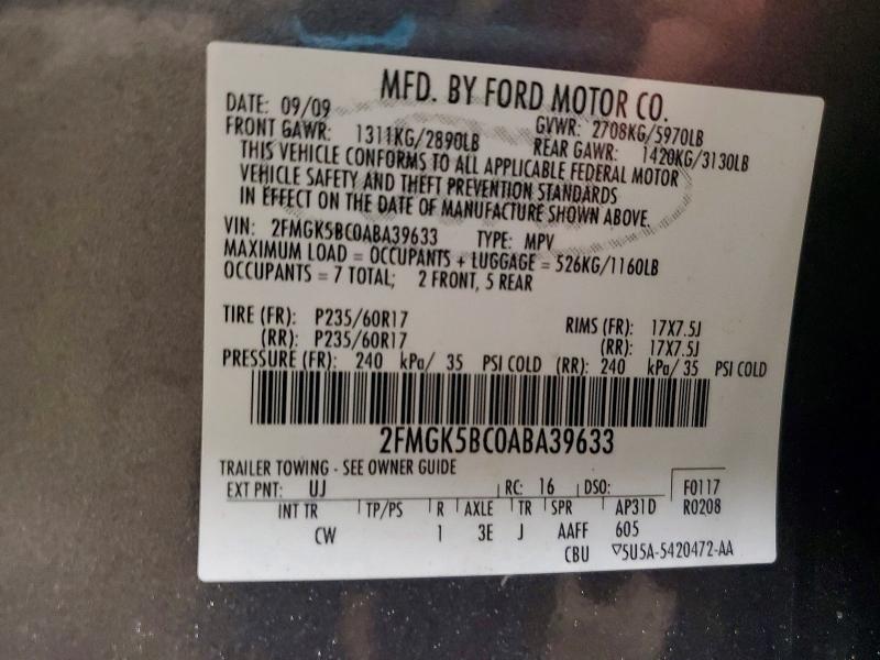58369616 :رقم المزاد ، 2FMGK5BC0ABA39633 vin ، 2010 Ford Flex مزاد بيع