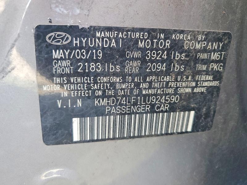 58699836 :رقم المزاد ، KMHD74LF1LU924590 vin ، 2020 Hyundai Elantra مزاد بيع