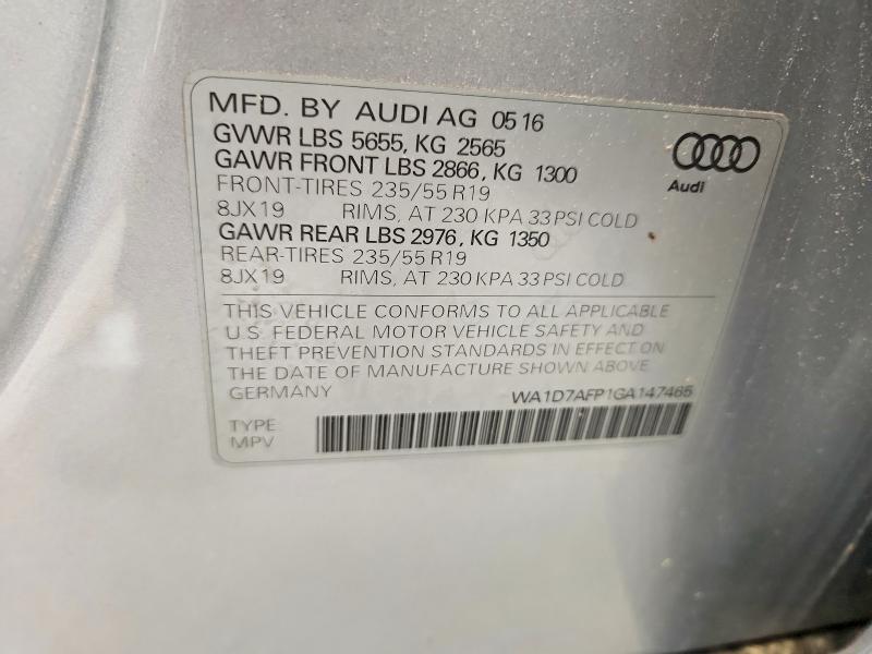 58277166 :رقم المزاد ، WA1D7AFP1GA147465 vin ، 2016 Audi Q5 مزاد بيع