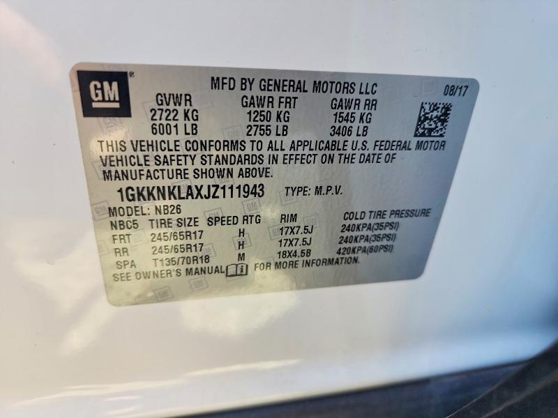 Aukcja sprzedaży 2018 Gmc Acadia, vin: 1GKKNKLAXJZ111943, numer aukcji: 58129956