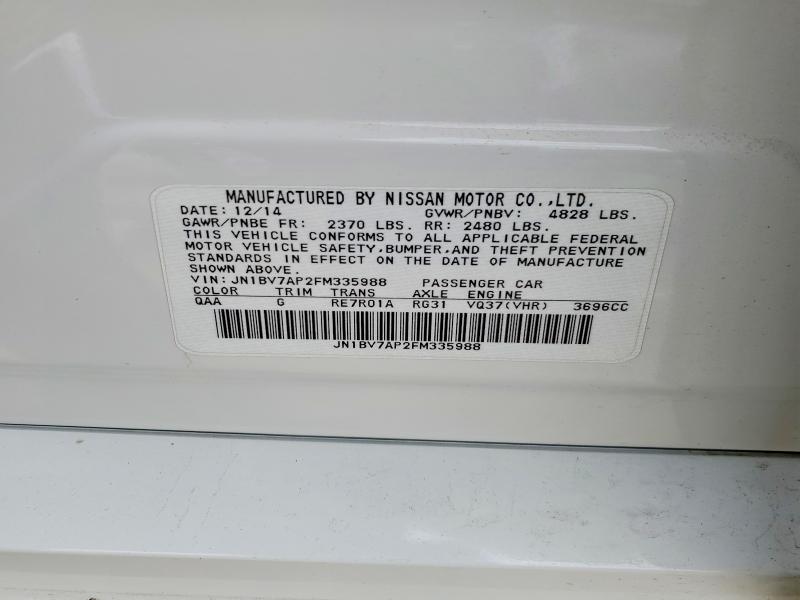 52879406 :رقم المزاد ، JN1BV7AP2FM335988 vin ، 2015 Infiniti Q50 مزاد بيع