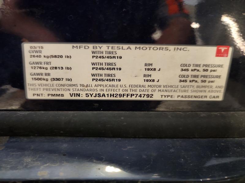 Продаж на аукціоні авто 2015 Tesla Model S, vin: 5YJSA1H29FFP74792, номер лоту: 58639766
