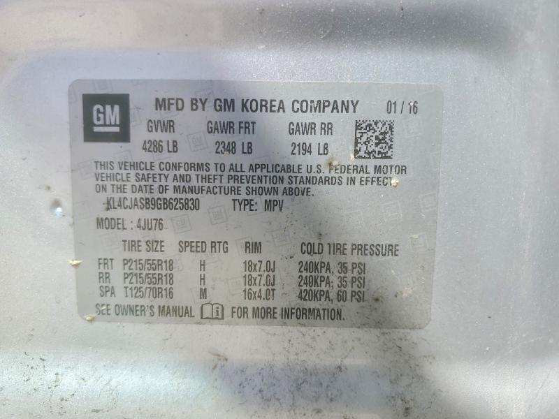Aukcja sprzedaży 2016 Buick Encore, vin: KL4CJASB9GB625830, numer aukcji: 58082506