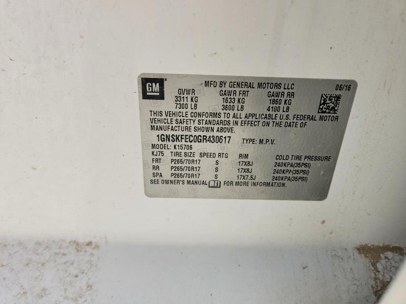 76292435 :رقم المزاد ، 1GNSKFEC0GR430617 vin ، 2016 Chevrolet Tahoe مزاد بيع