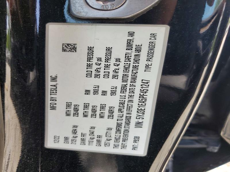 Aukcja sprzedaży 2023 Tesla Model 3, vin: 5YJ3E1EA5PF451247, numer aukcji: 58955816