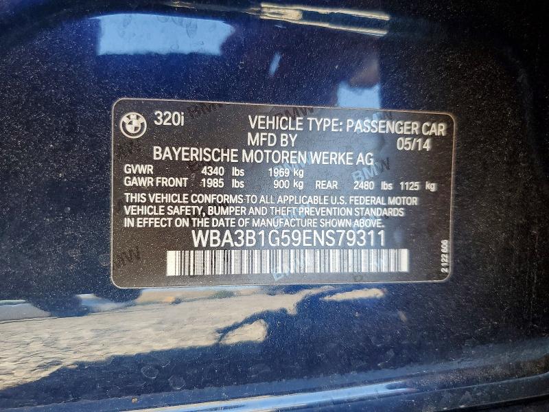 56646156 :رقم المزاد ، WBA3B1G59ENS79311 vin ، 2014 Bmw 320 مزاد بيع