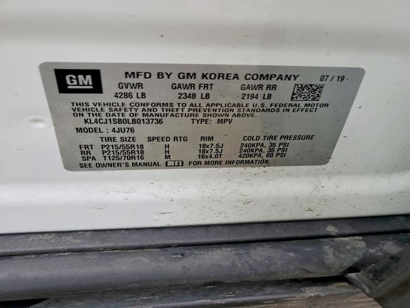 58186736 :رقم المزاد ، KL4CJ1SB0LB013736 vin ، 2020 Buick Encore مزاد بيع