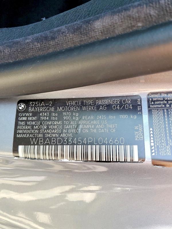 Продажа на аукционе авто 2004 Bmw 325, vin: WBABD33454PL04660, номер лота: 58603316