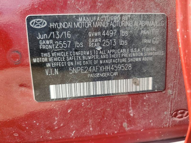 2017 Hyundai Sonata მანქანა იყიდება აუქციონზე, vin: 5NPE24AFXHH459528, აუქციონის ნომერი: 58833356