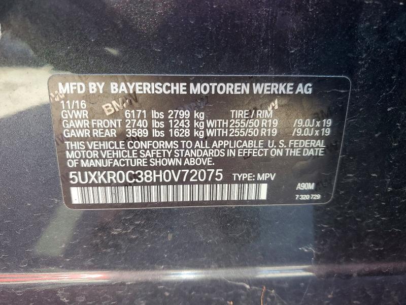 2017 Bmw X5 მანქანა იყიდება აუქციონზე, vin: 5UXKR0C38H0V72075, აუქციონის ნომერი: 56998496