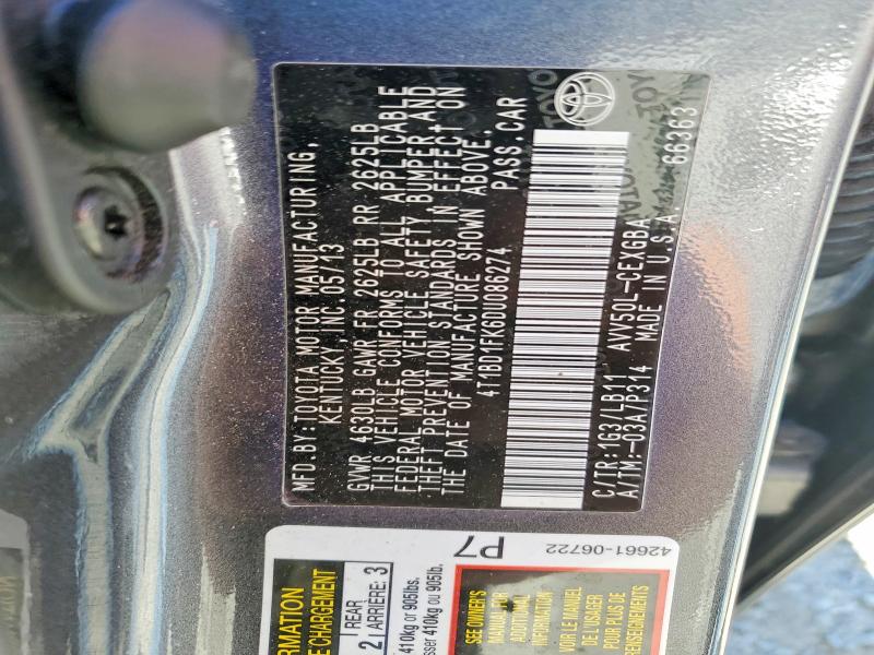 Auction sale of the 2013 Toyota Camry Hybrid, vin: 4T1BD1FK6DU086274, lot number: 57089526