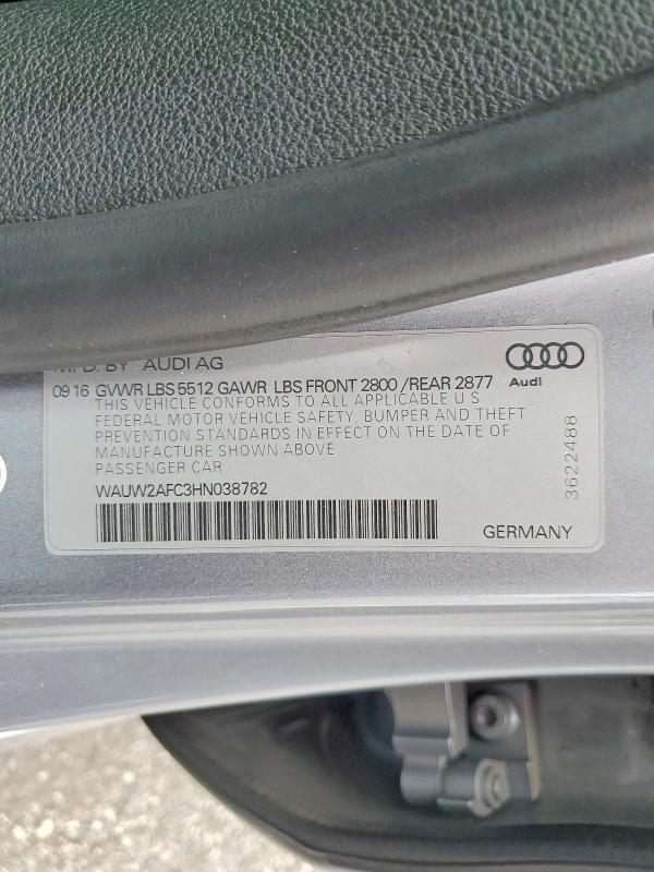 55411986 :رقم المزاد ، WAUW2AFC3HN038782 vin ، 2017 Audi A7 مزاد بيع