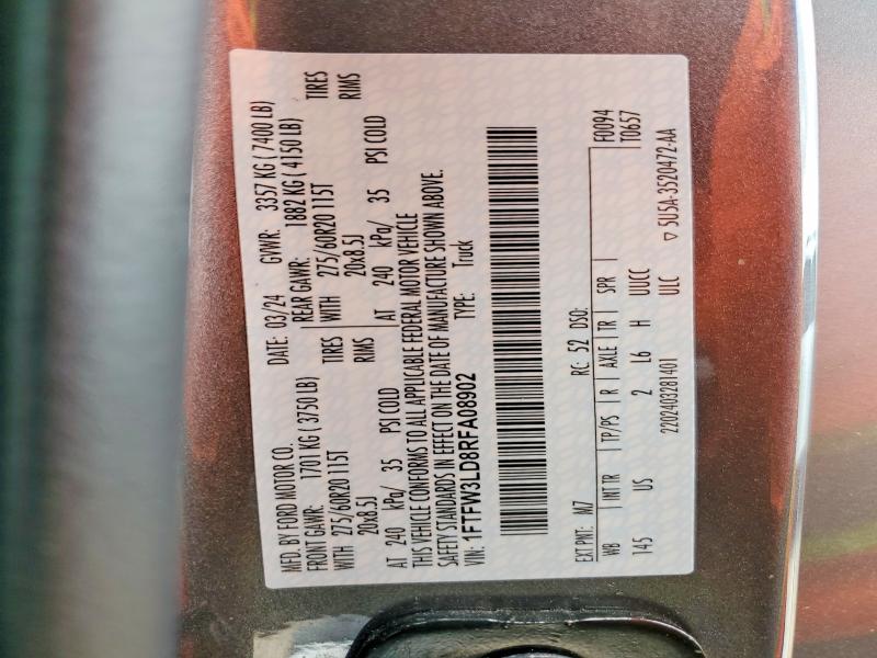 58069056 :رقم المزاد ، 1FTFW3LD8RFA08902 vin ، 2024 Ford F150 مزاد بيع