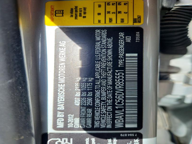 Продаж на аукціоні авто 2013 Bmw X1, vin: WBAVL1C56DVR85551, номер лоту: 57166546