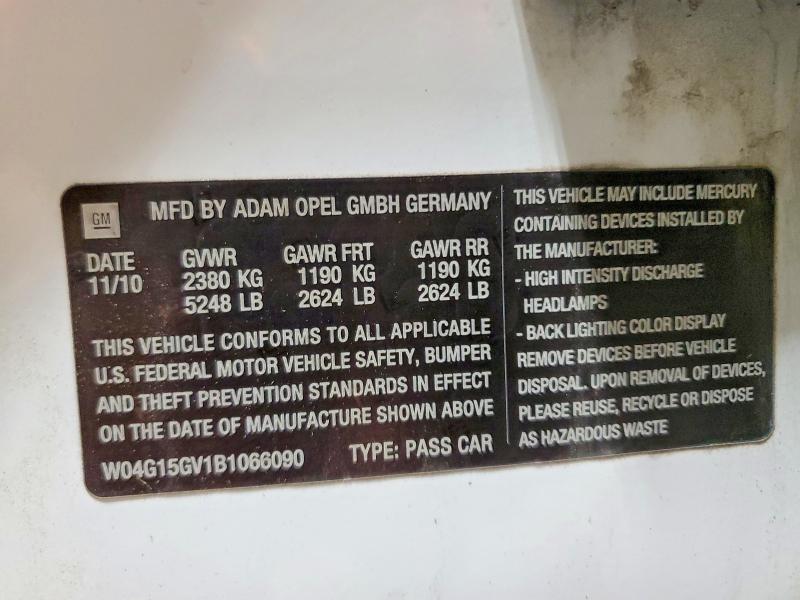 2011 Buick Regal მანქანა იყიდება აუქციონზე, vin: W04G15GV1B1066090, აუქციონის ნომერი: 57866636