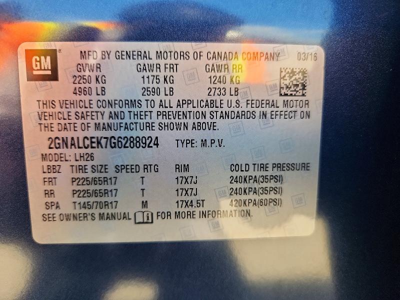 Продажа на аукционе авто 2016 Chevrolet Equinox, vin: 2GNALCEK7G6288924, номер лота: 56816866