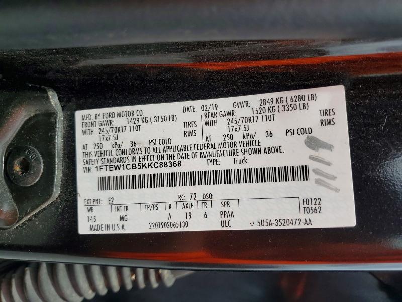 56845676 :رقم المزاد ، 1FTEW1CB5KKC88368 vin ، 2019 Ford F150 مزاد بيع