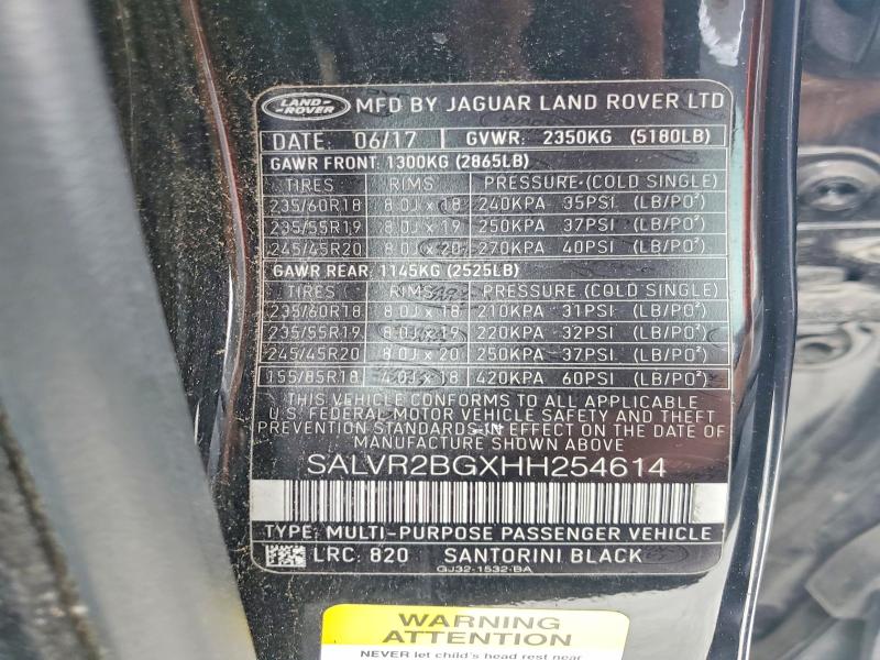 57951466 :رقم المزاد ، SALVR2BGXHH254614 vin ، 2017 Land Rover Range Rover Evoque مزاد بيع