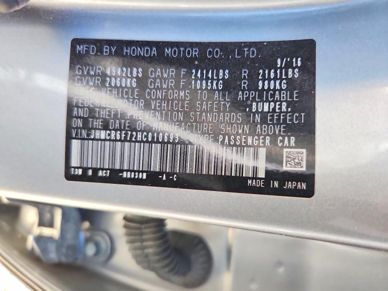 57551906 :رقم المزاد ، JHMCR6F72HC010693 vin ، 2017 Honda Accord مزاد بيع