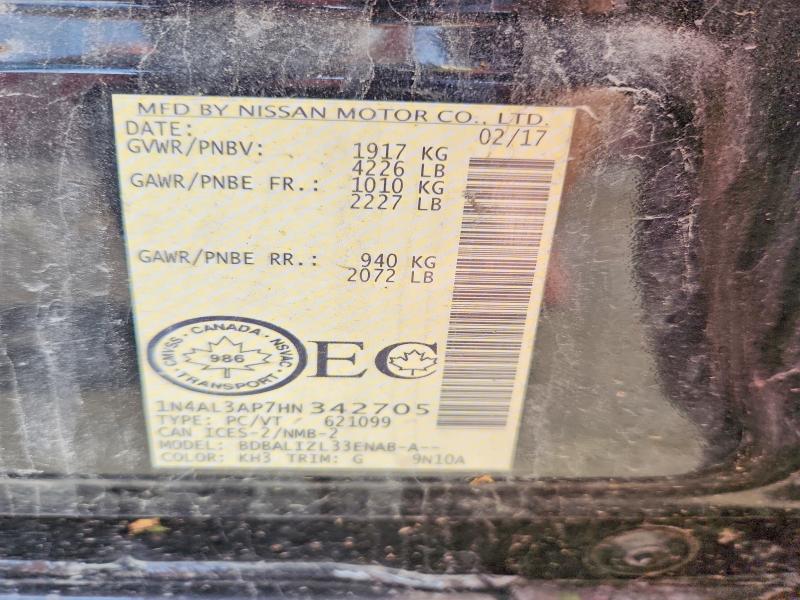 Продажа на аукционе авто 2017 Nissan Altima, vin: 1N4AL3AP7HN342705, номер лота: 57349266
