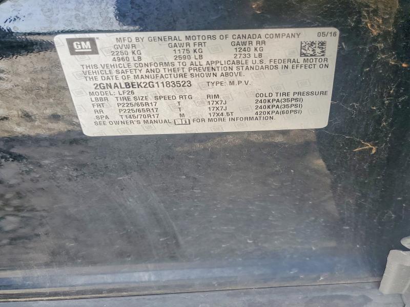 Продаж на аукціоні авто 2016 Chevrolet Equinox, vin: 2GNALBEK2G1183523, номер лоту: 55666836