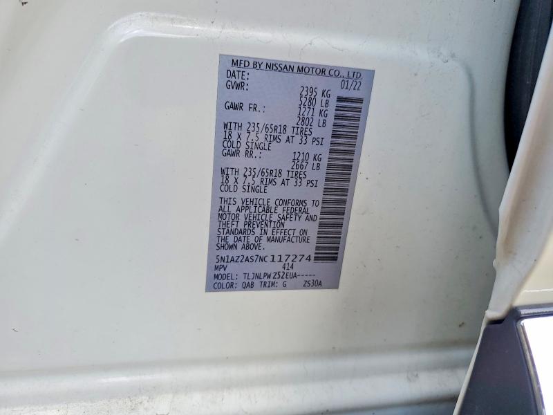 Продаж на аукціоні авто 2022 Nissan Murano, vin: 5N1AZ2AS7NC117274, номер лоту: 56582626