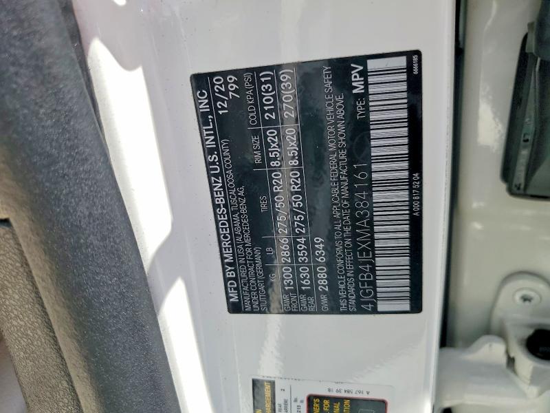 Aukcja sprzedaży 2021 Mercedes-benz Gle, vin: 4JGFB4JEXMA384161, numer aukcji: 58154486