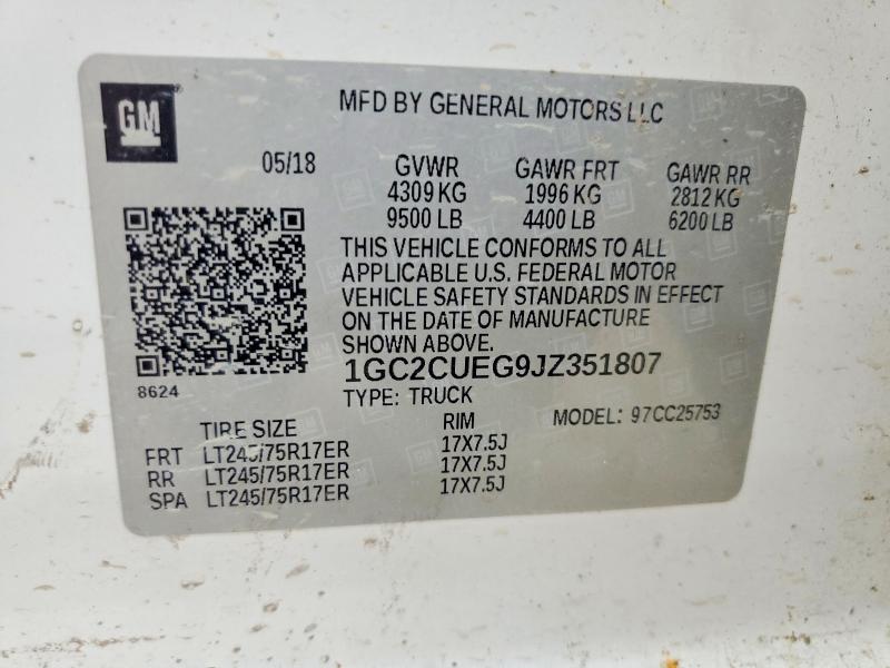 58886326 :رقم المزاد ، 1GC2CUEG9JZ351807 vin ، 2018 Chevrolet Silverado مزاد بيع